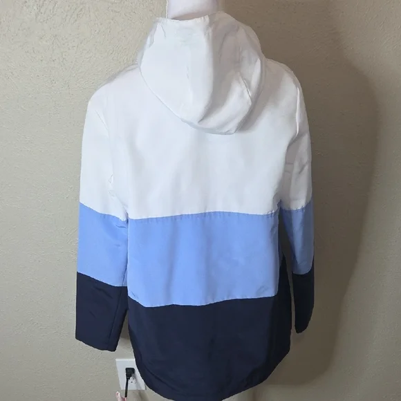 Crown & Ivy Medium Blue and White Hooded Rain Jacket - Picture 4 of 9